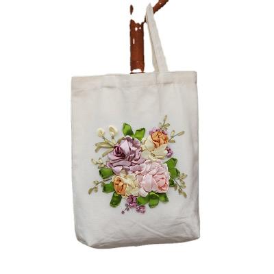 China China DIY Manual Needle Embroidery Kit Ribbon Embroidered Canvas DIY Bag Embroidered Plain Tote Bag for sale