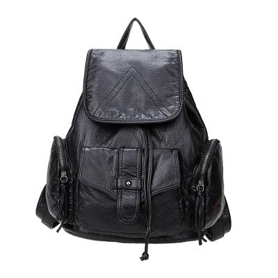 China New Korean Multifunctional PU Leather Pumping Backpack Fashionable Women's College Simple Water Wash Shoulder Bag Backpack for sale