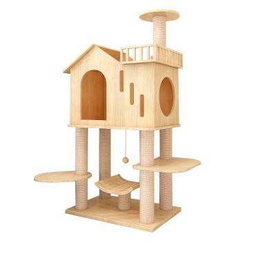 China Sustainable Luxury Pet Cat Tree House Condo Furniture Cat Tree House Wood Three Steps Tree OEM Available for sale