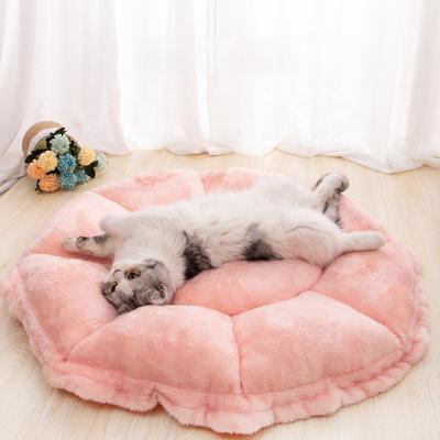 China Breathable Luxury Pink Petals Form Soft Cloth Dogs Cats Pet Bed Bedroom Pet Beds Removable Cover Bolster for sale