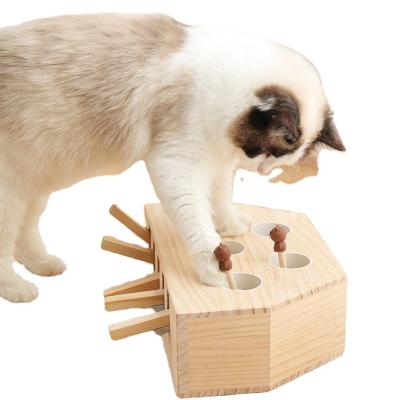 China Viable Solid Wooden Pet Whac-a Mole Toys Five Holes Cat Toys Intelligence Benifit Interactive Pet Toys for sale