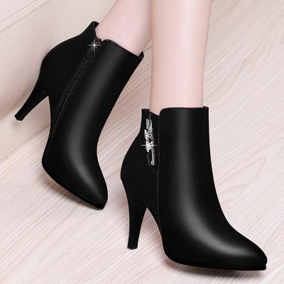 China Autumn And Winter New Breathable High Heeled Pointed Toe Woman Boots Plus Velvet Martin Boots Ladys Stiletto Ankle Boot for sale