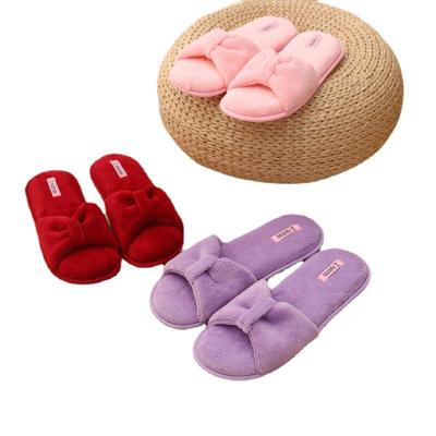 China Fashion Trend Autumn And Winter New Style Bowknot Women's Shoes Flat Warm Plush Indoor Slippers for sale