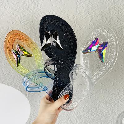 China New Butterfly Summer Trend Fashion Rhinestone Large Size Women Flip Flops Flat Sandals Beach Casual Flip Flops Slippers for sale