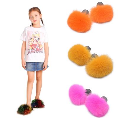 China 2021 New Product Breathable Fox Fur Children's Room Slippers Shape Cute Thick-Soled Furry Home Slippers for sale