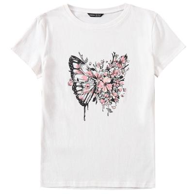 China QUICK DRY Custom Logo Butterfly Printing Womens T Shirts 100% Cotton T-Shirt For Women White And Plain Tee Multi Colors T-Shirts for sale