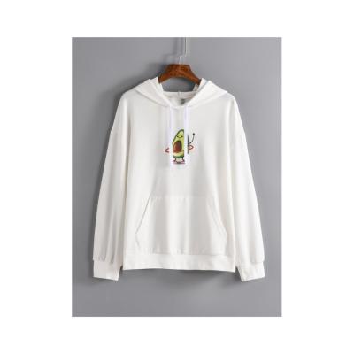 China Avacodo Fruit Neck Kangaroo Pocket Drawstring Hoodie Women Pullover 2021 Autumn Round Print Breathable Custom Long Sleeve for sale