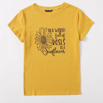 China QUICK DRY Custom Women's T-Shirts 100% Cotton T-Shirt Sunflower Slogan Printing Logo For Women White And Plain Tee Multi Colors for sale