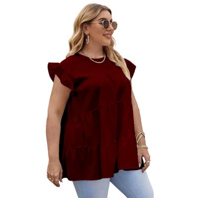 China Plus Size Non-Stretch Custom Made Ruffle Trim Babydoll Solid Blouse Around Neck Multi Custom Women Top Colors for sale