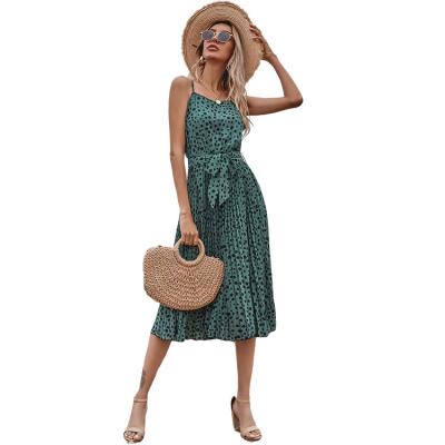 China Breathable Super Cost-Effective Pleated High Edge Slip Dress Ties Blet Elegant One-Line Dress Casual Midi Women Knitted Dresses for sale