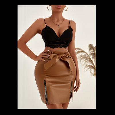 China Breathable Women's Sexy Waist Zipper Edge High Waisted Pu Skirt Ladies Casual Faux Leather Pencil Women Edge Solid Color Black Skirts for sale