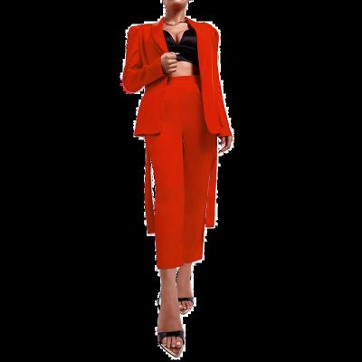 China Women's 2 Piece Set Breathable Sleeve Shawl Collar Belted Satin Blazer And Pant Ladies Casual 2 Piece Blazers Sets for sale