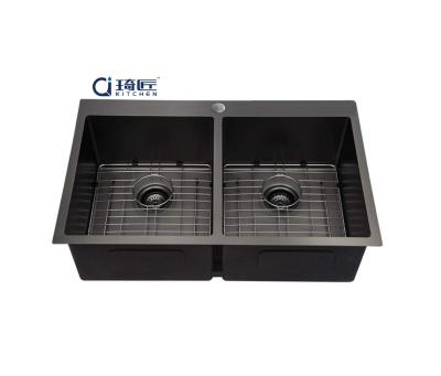 China Hot Selling Black Without Basin Kitchen Faucet Double Sink Black Stainless Steel Above Counter Double Bowl Kitchen Sink for sale