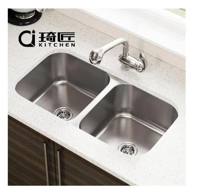 China Without Faucet Stainless Steel Kitchen Sink Handmade Kitchen Sink Bowl With Pressed Deck Double Bowl for sale