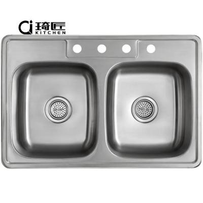 China Without Faucet Hot Sale 33 In X 22 In 20 Gauge Stainless Steel Double Bowl Kitchen Sink for sale