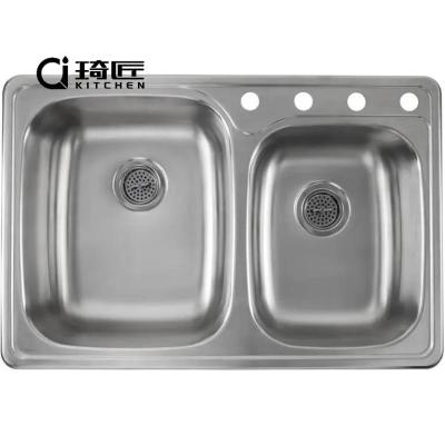 China Without Faucet Hot Sale 33-1/4-in x 22-1/4-in 20 Gauge Stainless Steel Drop-In 60/40 Double Bowl Kitchen Sink for sale