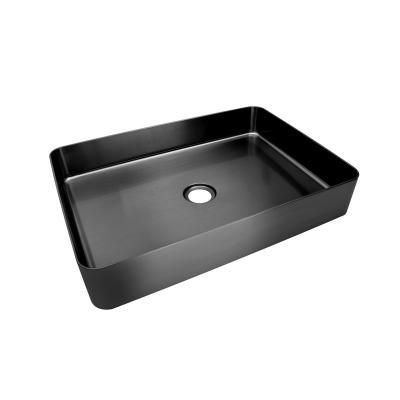 China Without Faucet Modern Rectangular Above Counter Stainless Steel Vessel Bathroom Basin Sink for sale