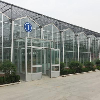 China Vegetable Fruits Flowers Glass Agriculture Greenhouse with Inside Outside Shading for sale