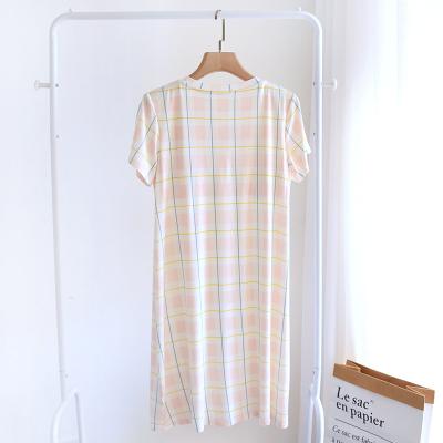 China 2022 Custom Summer Women's Thermal Short Sleeve Pajamas Long Skirt Patterns Casual Cool Plaid Modal Short Sleeve Dress for sale