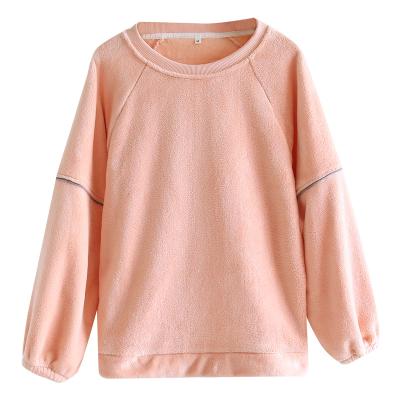 China 2022 New Thermal Hot Sale Women's Pajamas Coral Velvet Solid Color Round Neck Sweater Sweat Absorbent Tops for sale