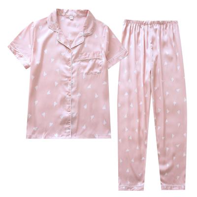 China Home summer thermal warm pajamas set short long pants female cute ice silk sleeve pajamas for sale