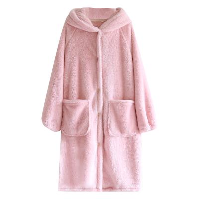 China 2022 Autumn Winter Multi Colors Flannel Solid Color Long Robe Thermal Comfortable Warm Pajamas With Hat for sale