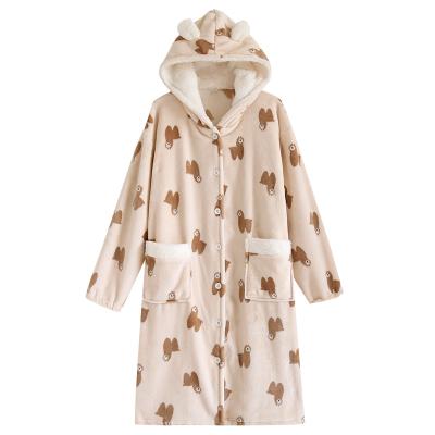 China 2022 autumn and winter fashion warm washcloth cute cartoon women's hooded long robe customized wholesale for sale