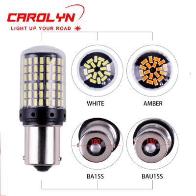 China 1157 P21W 1156 PY21W T20 W21W W21Y LED Bulb Car Fog Light Parking Light Super Flash Color 4014 168led Canbus Dual Stunning X5 (E53) for sale