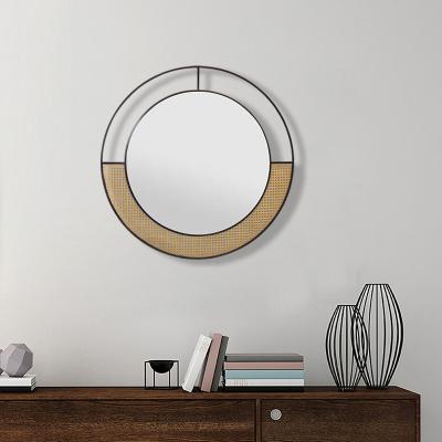 China Sense Of Retro Design Bathroom Mirror Round Wall Mounted Frame Lightweight Luxury Makeup Mirror for sale