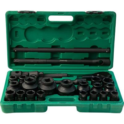 China Duarble CR-MO 26 PCs 19mm 3/4 Inch Drive Socket Wrench Black Impact Resistant Socket Set For Auto Car Repair Tools for sale