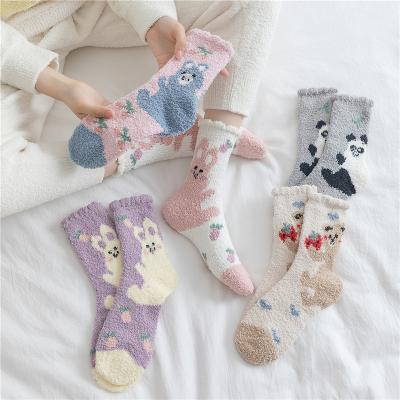 China Coral Velvet Fuzzy Cartoon Animals Panda Rabbits Floor Socks Womens Winter Thick Warm Fluffy Sleep Socks QUICK DRY for sale