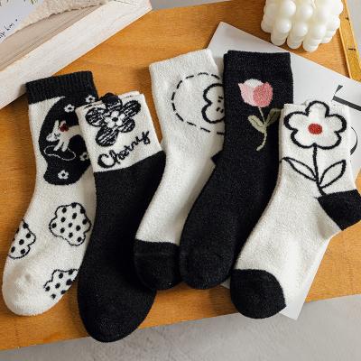 China Thick Warm Fluffy Velvet Fuzzy Floor Socks Cute QUICK DRY Winter Sand Rabbits Flower Women's Sleep Socks for sale