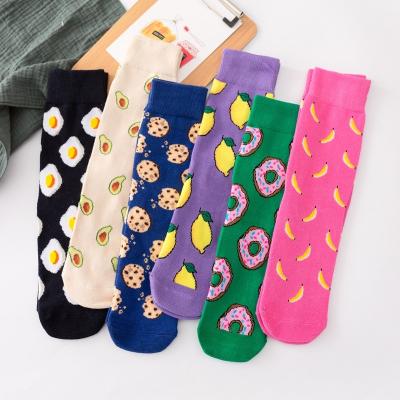 China Wholesale Cute Cartoon QUICK DRY Fruits Foods Jacquard Pattern Bangs Cotton Knitted Women Tube Socks for sale