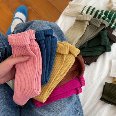 China QUICK DRY autumn fashion solid color women's Korean tube jars breathable cotton Harajuku bright color women's socks for sale