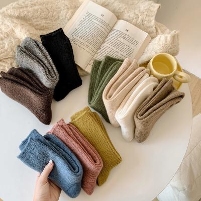 China QUICK DRY Korean multicolor winter cashmere wool women thick thermal tube socks fashion bright color warm wool thongs women for sale