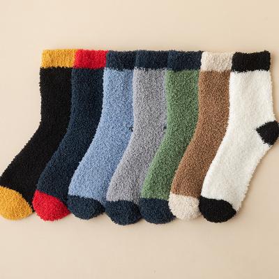 China Winter QUICK DRY Coral Velvet Fuzzy Sleep Home soft thick warm thongs men's color matched Fuzzy Socks Men indoor warm fluffy comfortable for sale