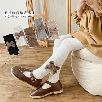 China New Arrival Korean Fashion Anti-pilling Cute Bow Baby Tights Cotton Big Love Solid Color Babies Pantyhose for sale