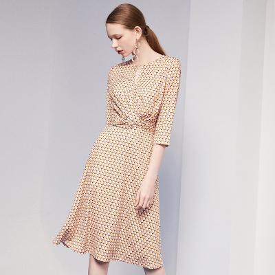 China Naivee Anti-wrinkle Summer Fashion Wrap Dot Dress Geometric Printing Casual Office Printed Dress For Women Ladies for sale