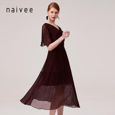 China High quality naivee design v neckline women chiffon dress vintage office lady light and breathable new wear elegant for sale