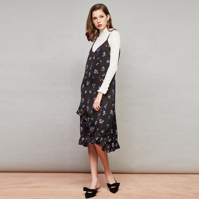 China Anti-wrinkle Naivee 2020 summer fashion medium length dress floral print casual dress for woman for sale