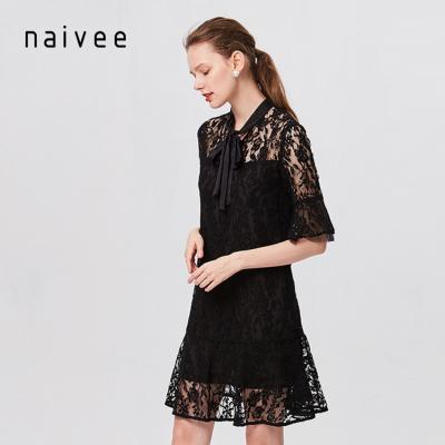 China Anti-wrinkle naivee Summer Sexey Robe Lace Sheer Layer Ladies Embroidery Formal Dress Classic for sale