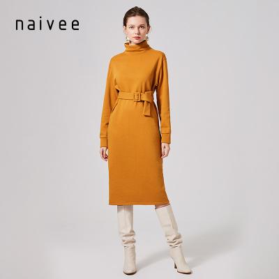 China casual Anti-wrinkle naivee winter dress ginger color straight fashion plus size long sleeve dress for women ladies for sale