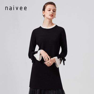 China Breathable Naivee Two Piece Split Organ Pleats Lady Long Knit Maxi Dress For Ladies for sale