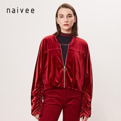 China Naivee Breathable Baseball Pig Collar With Loose Velvet Pleats Womens Fall Jackets for sale