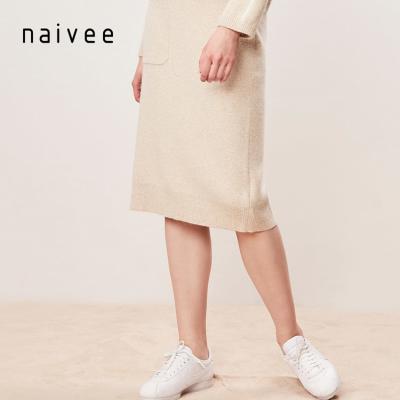 China New Camel Naivee Winter Soft And Comfy Back Slit Midi Sweater Knit Skirt for sale