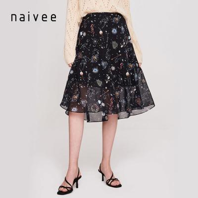 China Elegant Naivee Women Soft And Comfortable Star Print Knit Chiffon A Line Knitted Skirt for sale