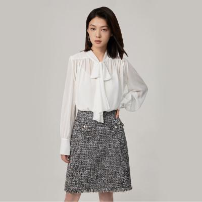 China Breathable Autumn Winter Designer Naivee Gray Tweed Skirts For Women Ladies H Shape for sale