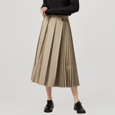 China Naivee Autumn Plus Size Vintage Skirts Ladies TR Twill Asymmetrical Pleated A Line Skirt for sale