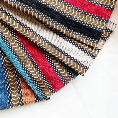 China Flame Retardant Color Stripe Weaving Comfortable Knitted Jacquard Fabric In Stock For Sofa for sale