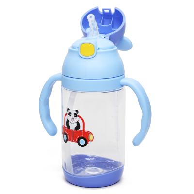 China 2021 Summer Kids Water Bottle Viable Plastic Tumbler 350Ml Sport Drinking With Straw And Handgrip Cartoon Pattern Student Fashion for sale